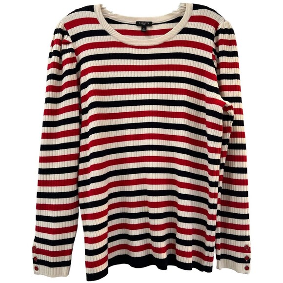 Talbots Womens Size X Red White French Stripe Puff Sleeve Crewneck Sweat… - Picture 1 of 8